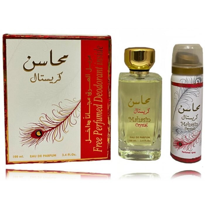 Lattafa Mahasin Crystal rinkinys moterims ( 100 ml. EDP + 75 ml. purškiamas dezodorantas)
