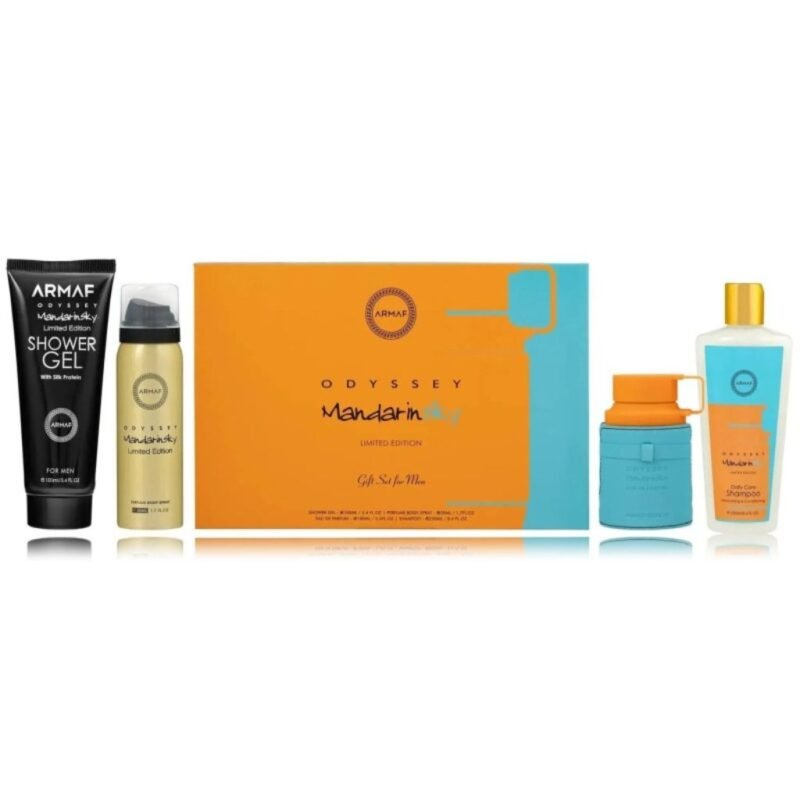 Armaf Odyssey Mandarin Sky rinkinys vyrams (100 ml. EDP + 50 ml. purškiklis + 100 ml. dušo gelis + 250 ml. šampūnas)